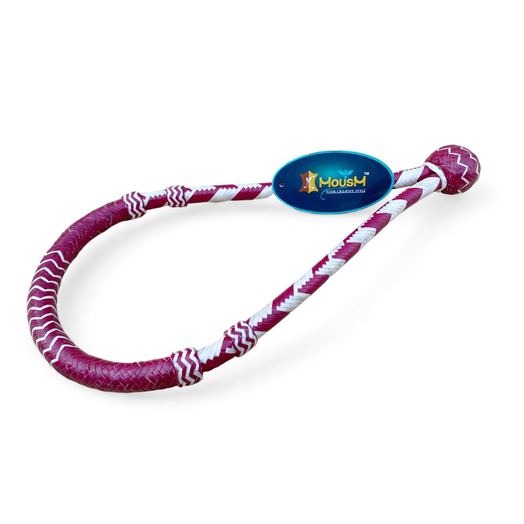 MOUSM Horse Bosal – Dark Cherry & White/Natural Rawhide, 40 Plait Handmade Bitless Hackamore, 5/8" Thick Western Training Bosal for Horses