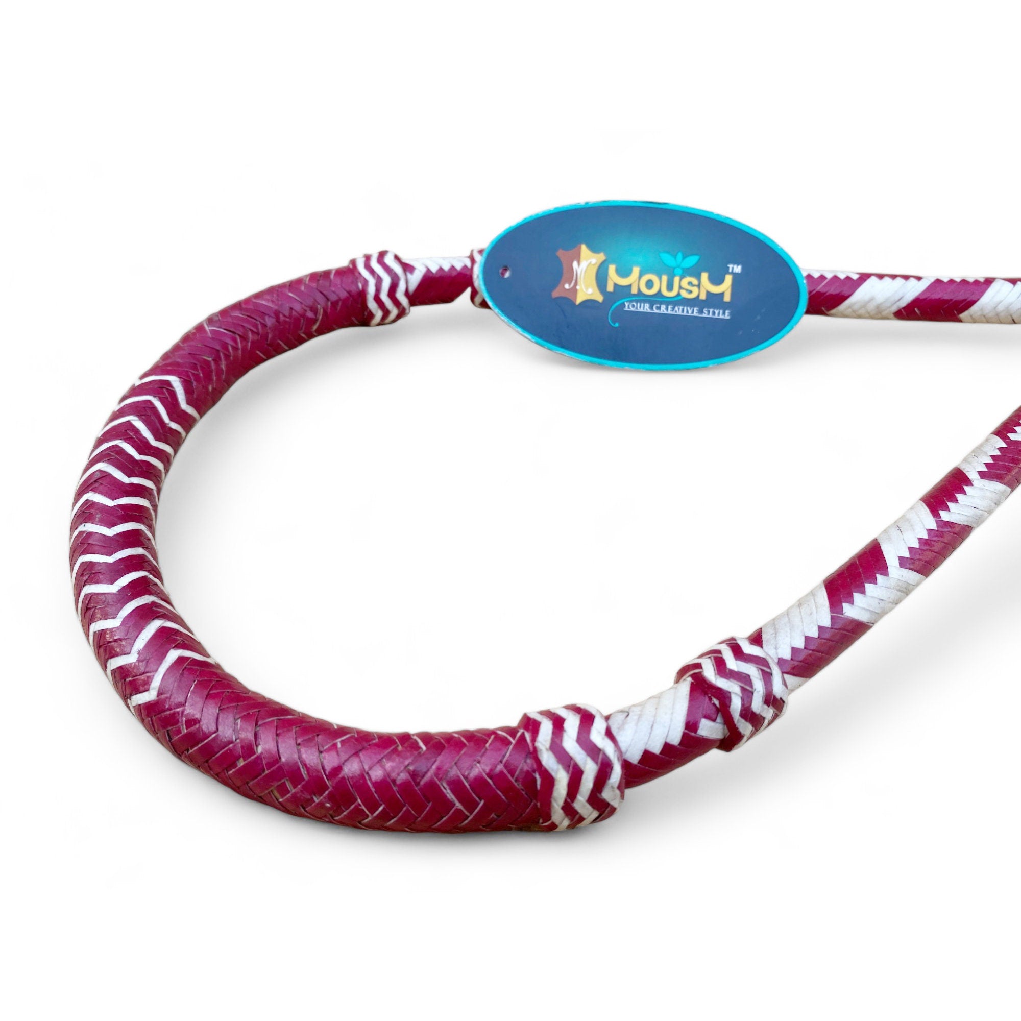 MOUSM Horse Bosal – Dark Cherry & White/Natural Rawhide, 40 Plait Handmade Bitless Hackamore, 5/8" Thick Western Training Bosal for Horses