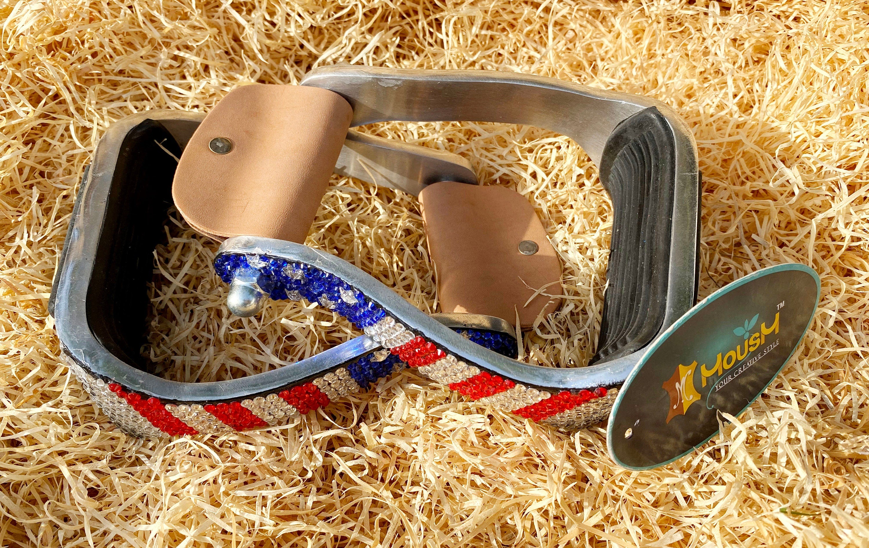 MOUSM 4th July Independence Day Western Horse Stirrups - Premium Aluminum Barrel Stirrups Decorated With American Flag Design Shining Stones