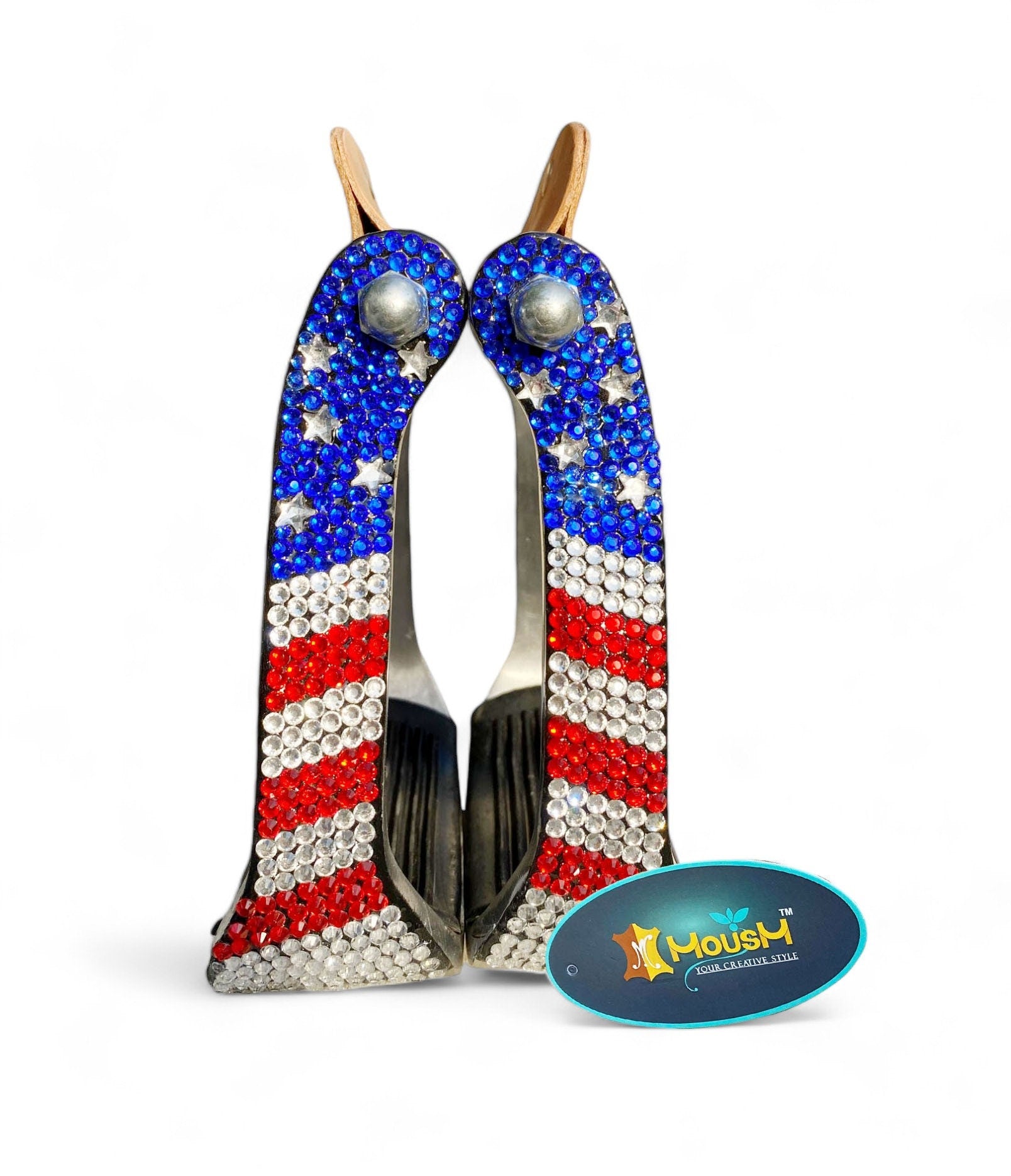 MOUSM 4th July Independence Day Western Horse Stirrups - Premium Aluminum Barrel Stirrups Decorated With American Flag Design Shining Stones