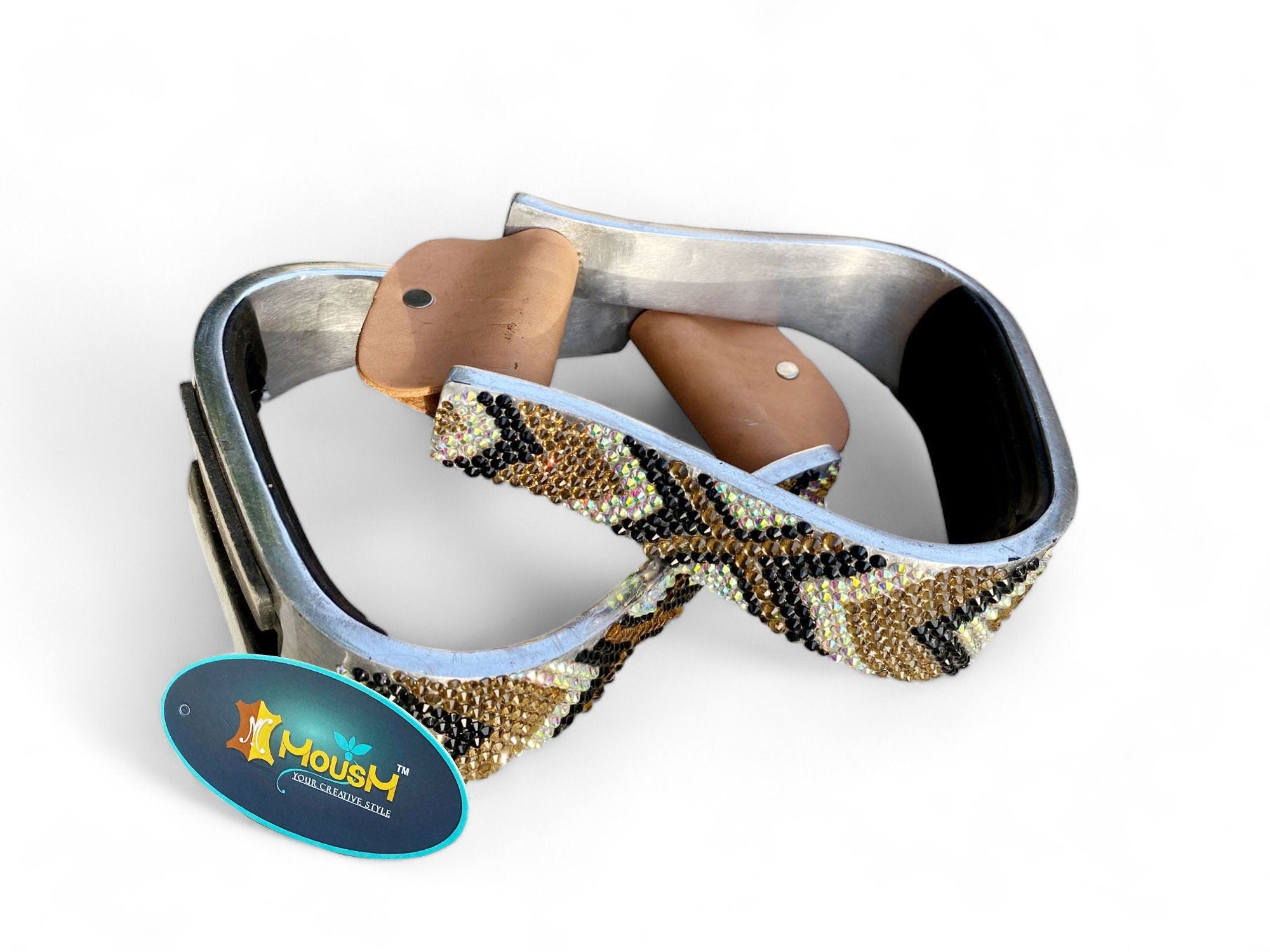 MOUSM Barrel Horse Stirrups - Luxury Western Aluminum Barrel Stirrups With Shining Golden and Black Rhinestones