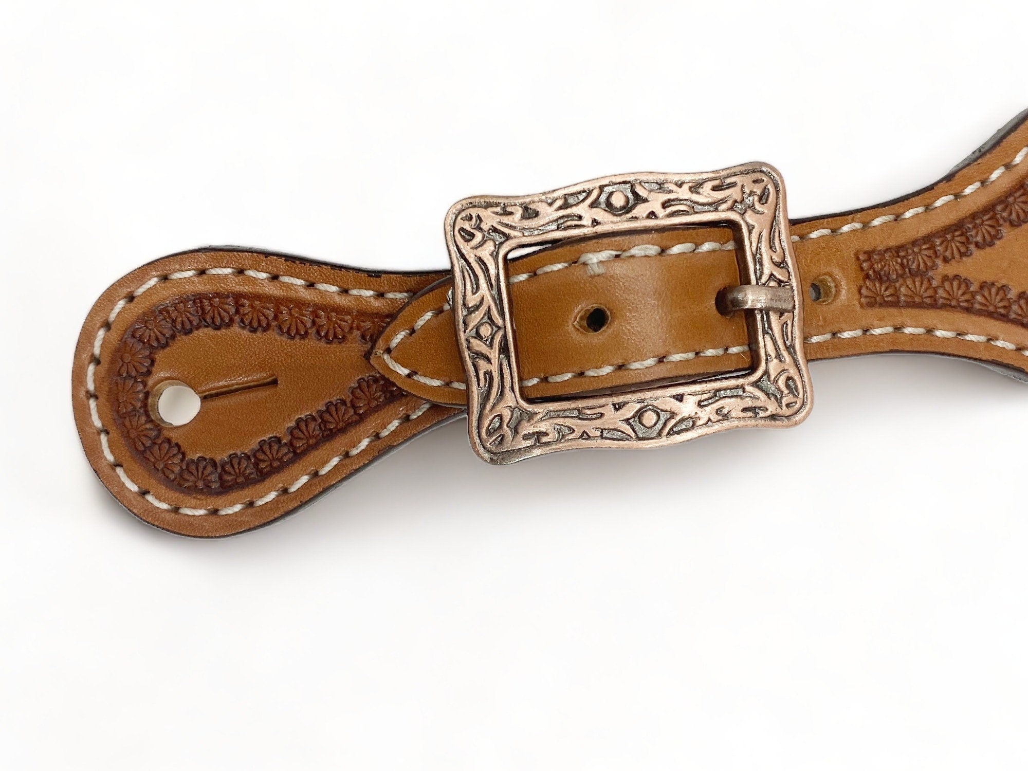 MOUSM Western Spur Straps – Argentina Cow Leather Men’s Spur Straps with Tooled Corners on Plain Leather for a Classic Western Look & Antique Nickel Hardware