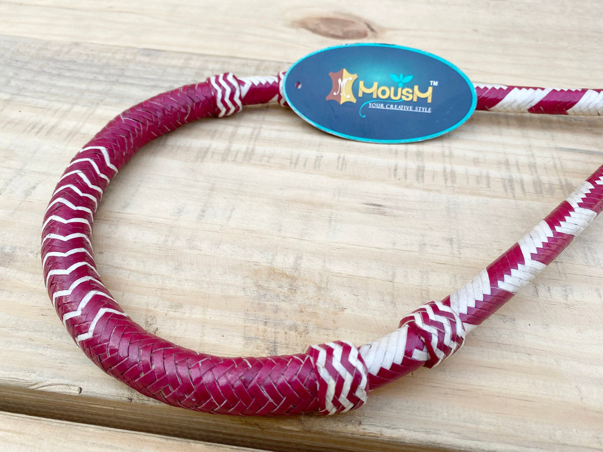 MOUSM Horse Bosal – Dark Cherry & White/Natural Rawhide, 40 Plait Handmade Bitless Hackamore, 5/8" Thick Western Training Bosal for Horses