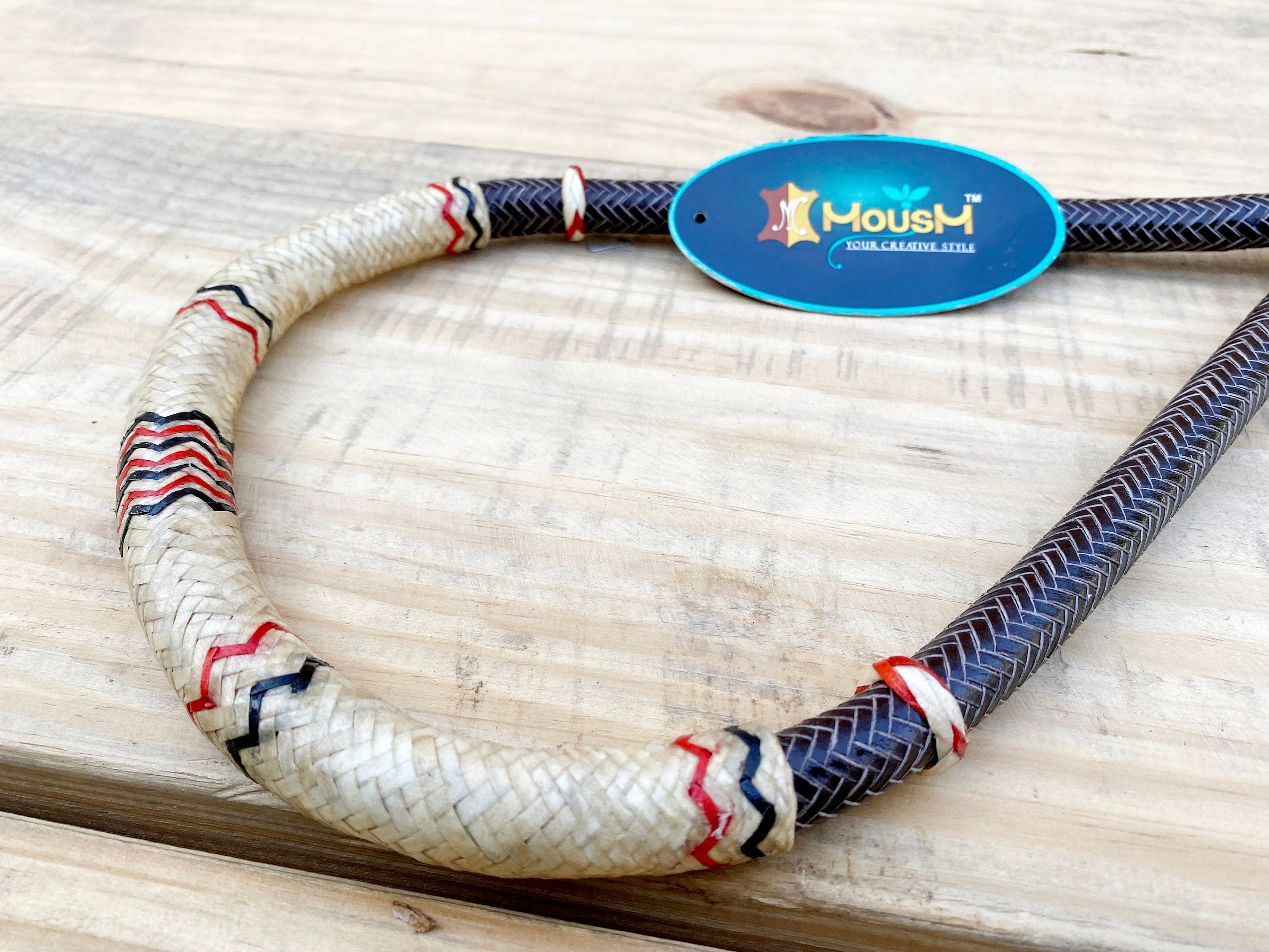 MOUSM Horse Bosal – Dark Chocolate Brown & Natural Rawhide, 40 Plait Handmade Bitless Hackamore, 5/8" Thick Western Training Bosal for Horses