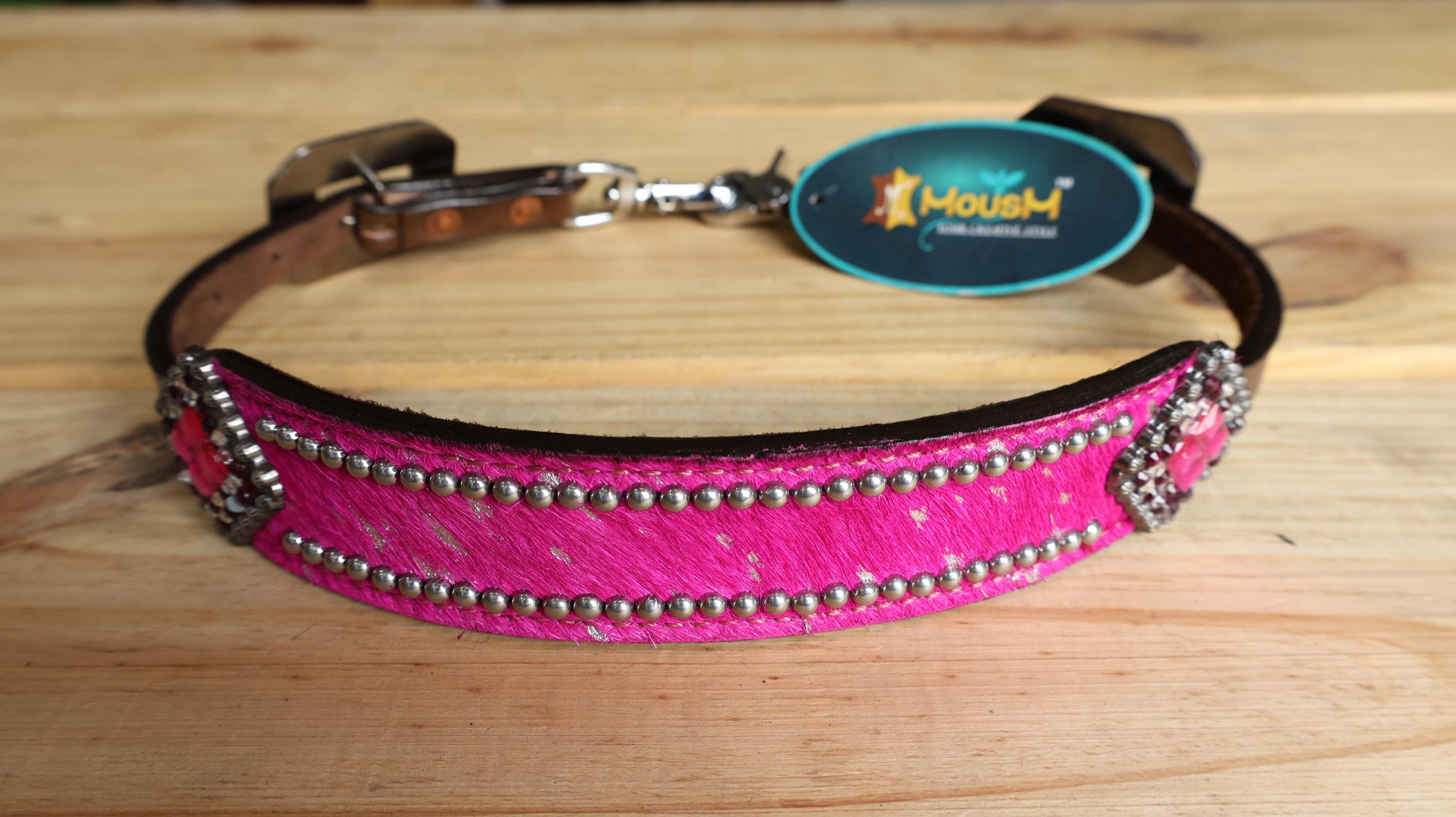 MOUSM Western Horse Tack Set - Made from Argentina Cow Leather Pink-Silver Metallic Acid Wash Cowhide Look with Rhinestones Conchos, Antique Nickel Hardware