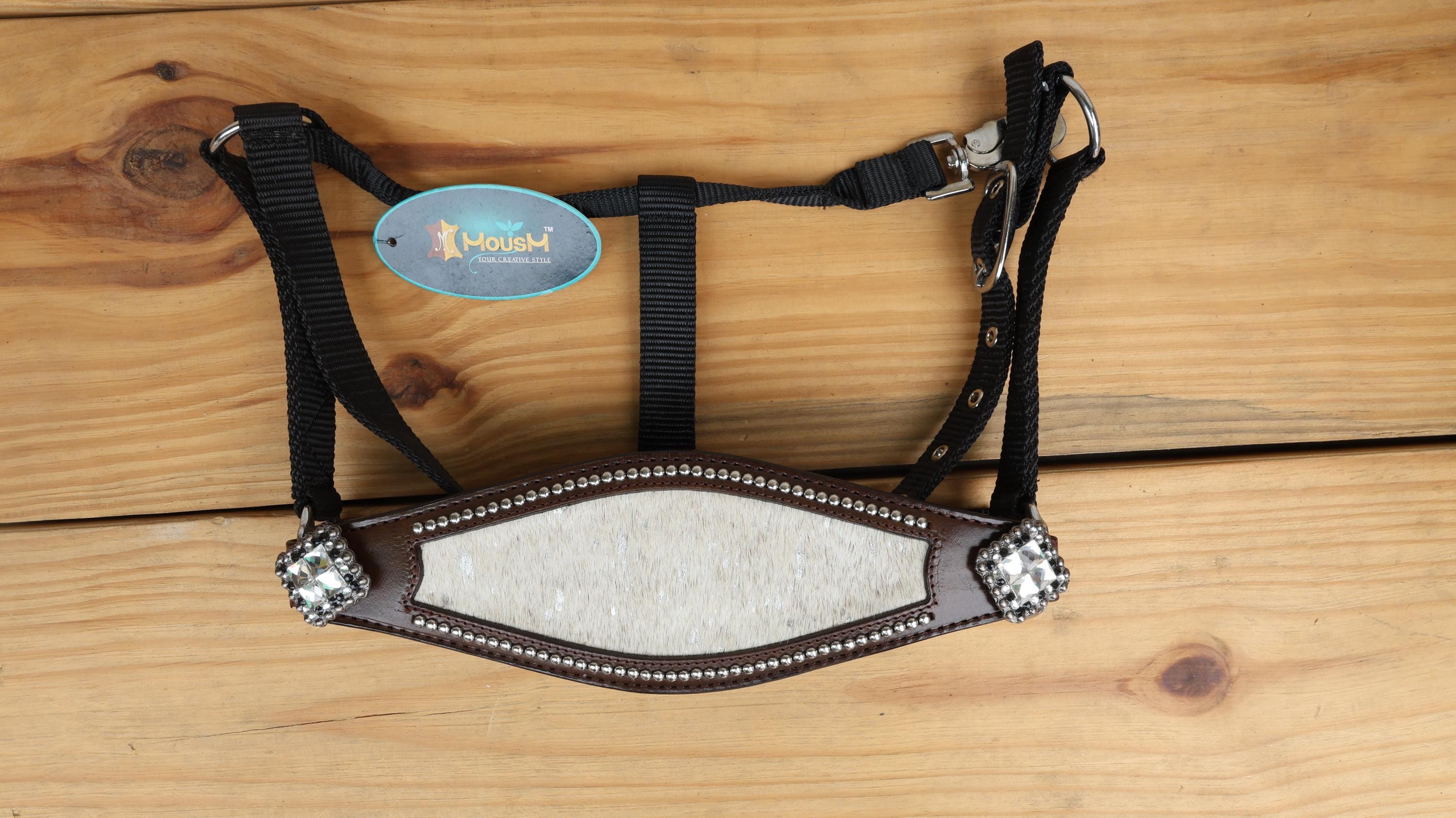 MOUSM Western Tack Set for Horse – Genuine Argentina Cowhide, White Silver Metallic Acid Wash Hair on, Antique Nickel Hardware