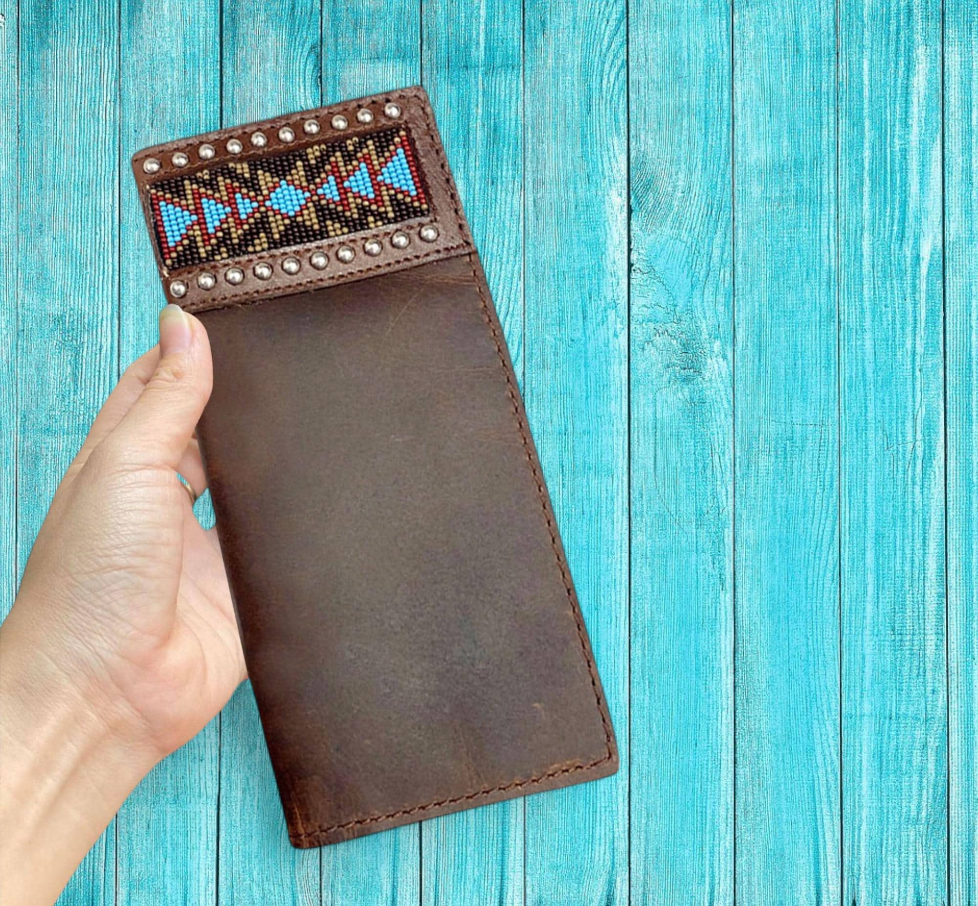 MOUSM Genuine Western Leather Wallet for Men Long Bifold Rodeo Cowboy Wallet with 8 Credit Card & 2 Cash Slots