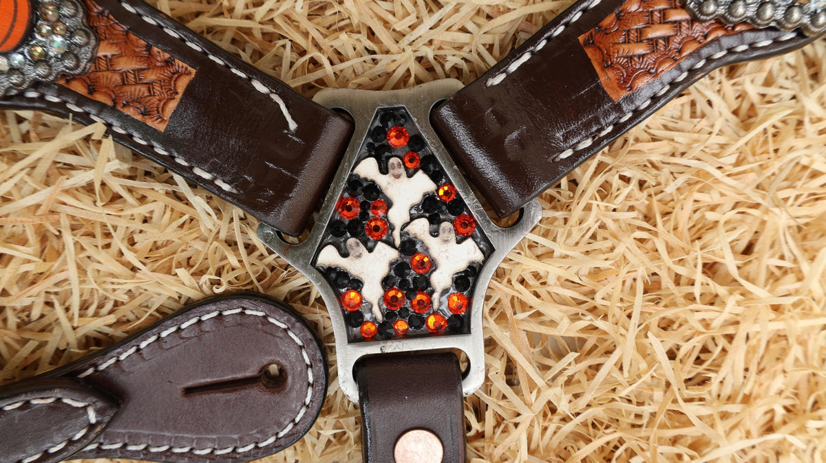Spooky Western Headstall Tack Set Hand Painted Cowboy Ghost