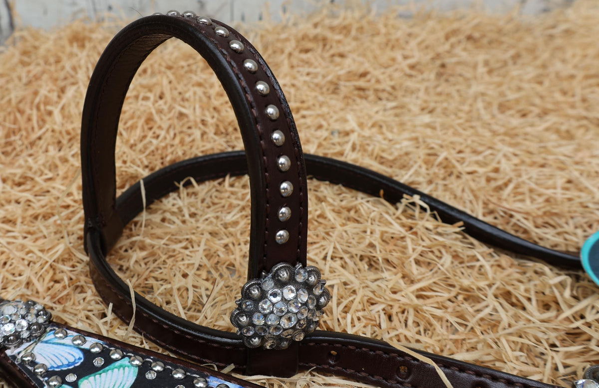 Blue and Turquoise Butterflies Print Western Horse Tack Set