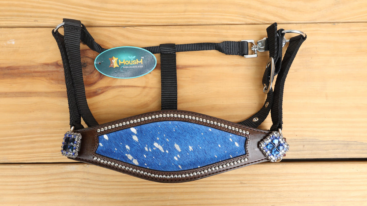Blue Silver Metallic Acid Wash Cowhide Complete Headstall Set