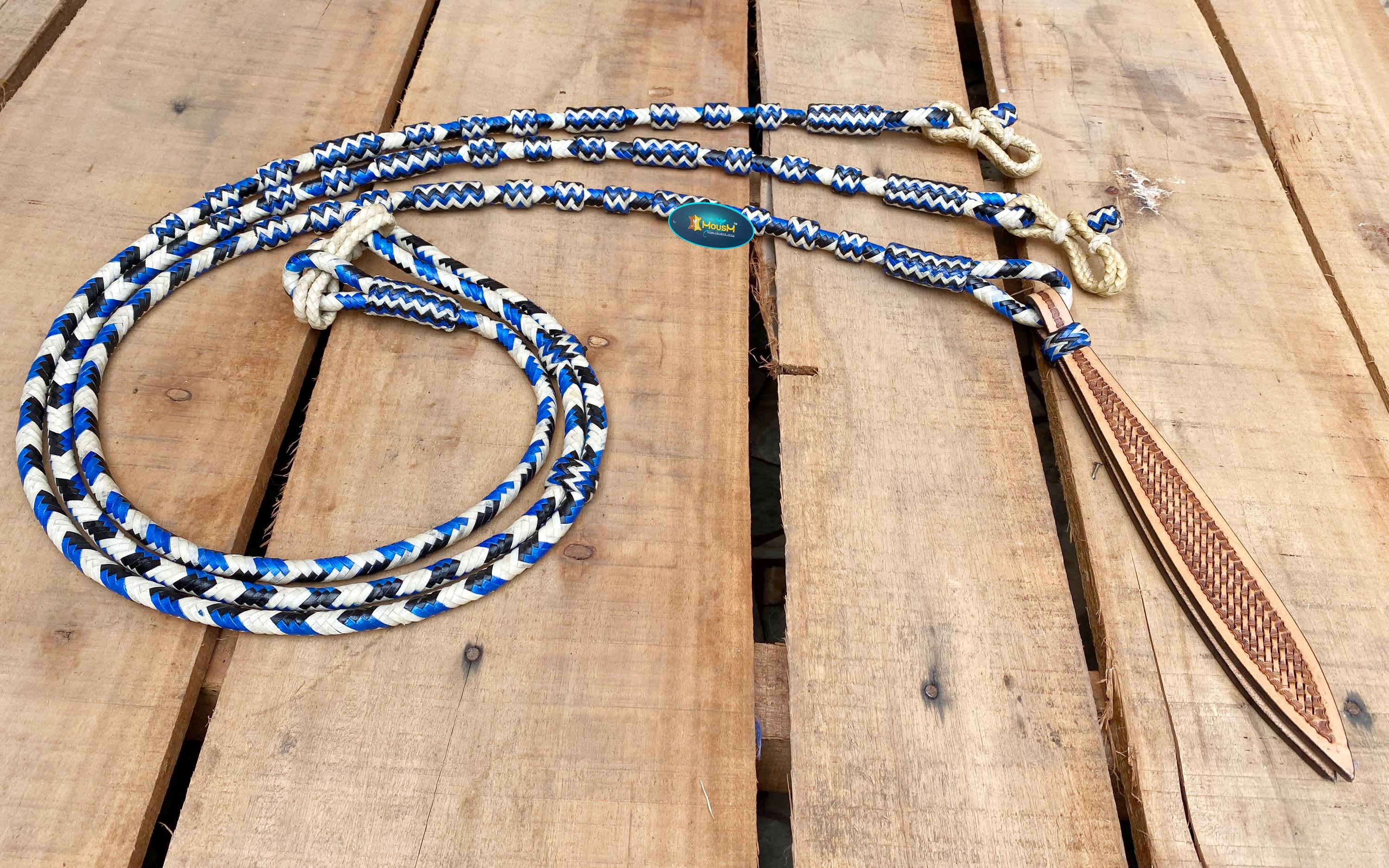 MOUSM Western Romal Reins – Braided Natural Rawhide Reins for Horses – 8&