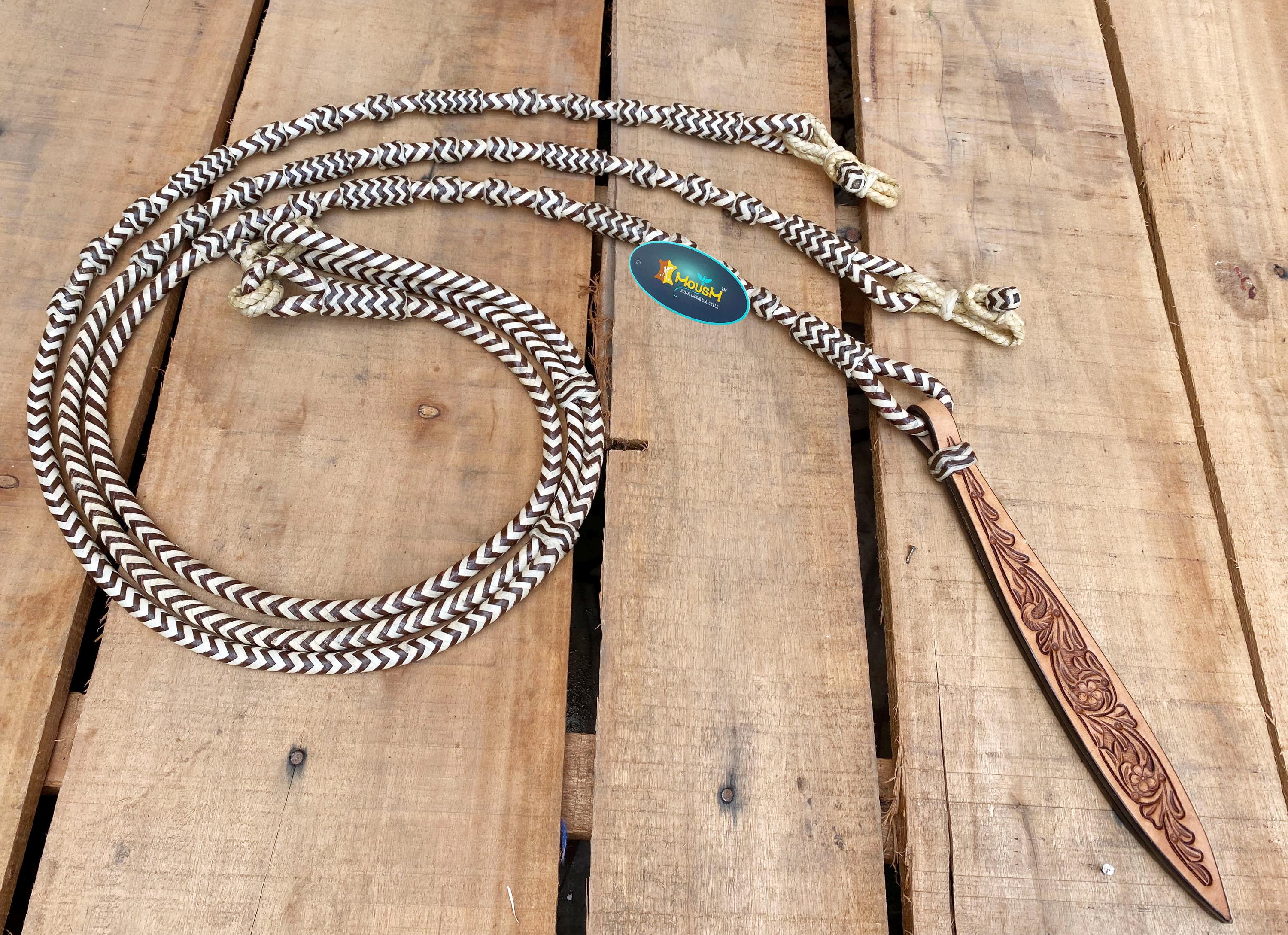 MOUSM Western Romal Reins – Braided Natural Rawhide Reins for Horses – 8&