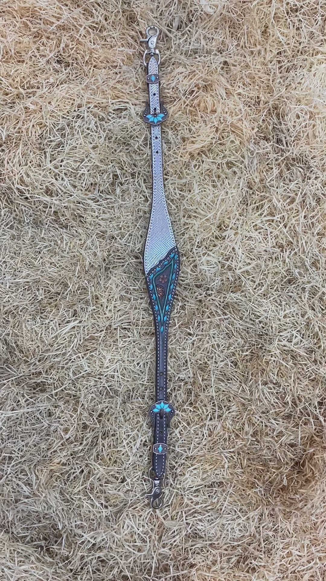 MOUSM MOUSM Western Wither Strap - Stylish Horse Tack Accessory Decorated with Holographic Snake Print Leather, Turquoise Buckstitch & Floral Carving