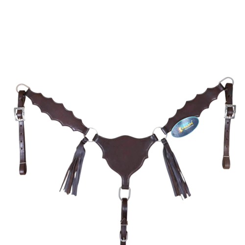 Smooth Brown Leather and Strings Two Ear Headstall Breast Collar