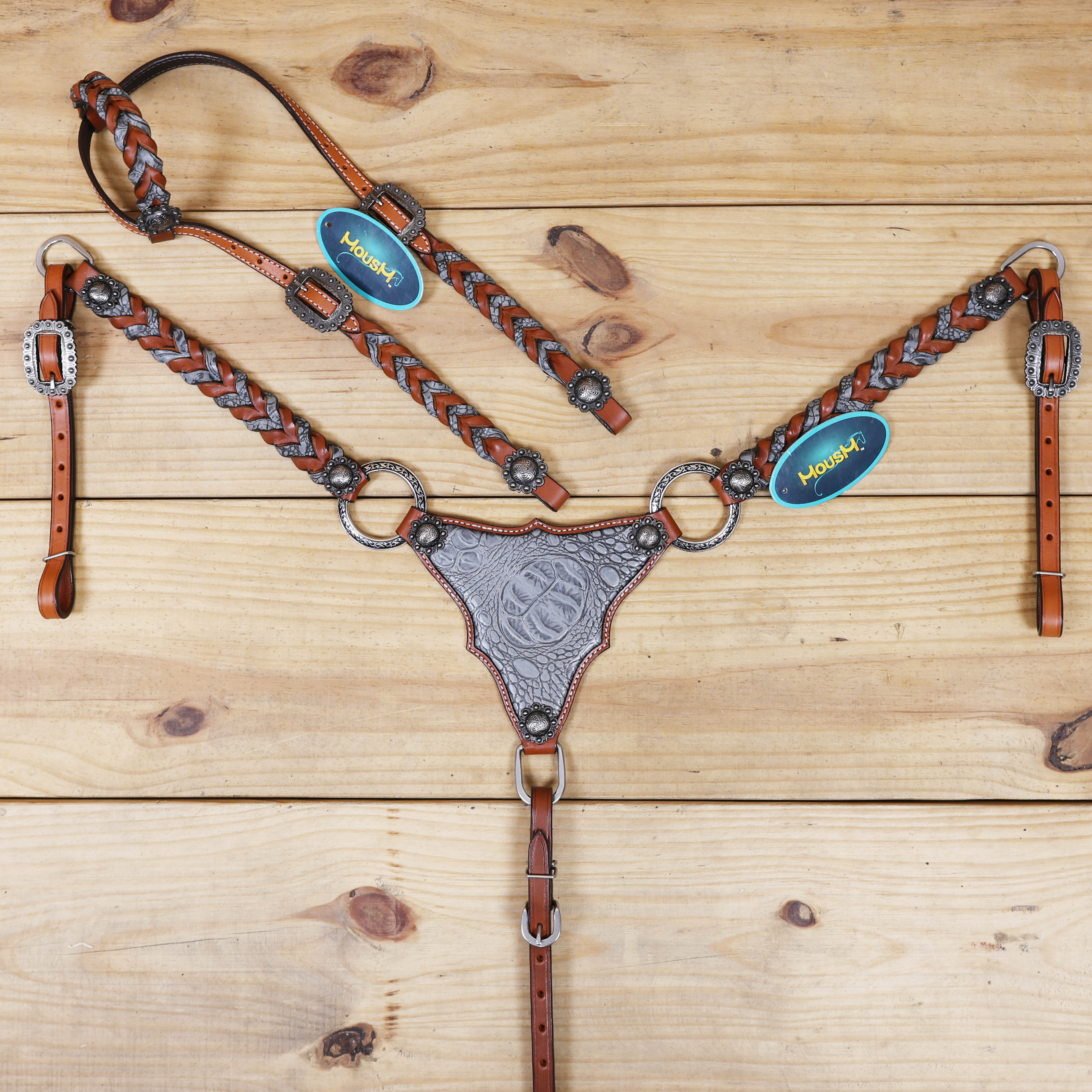 Ensemble Tête Et Collier Cheval Western - Cuir Bleu - Style Bling - NEUF - Inde