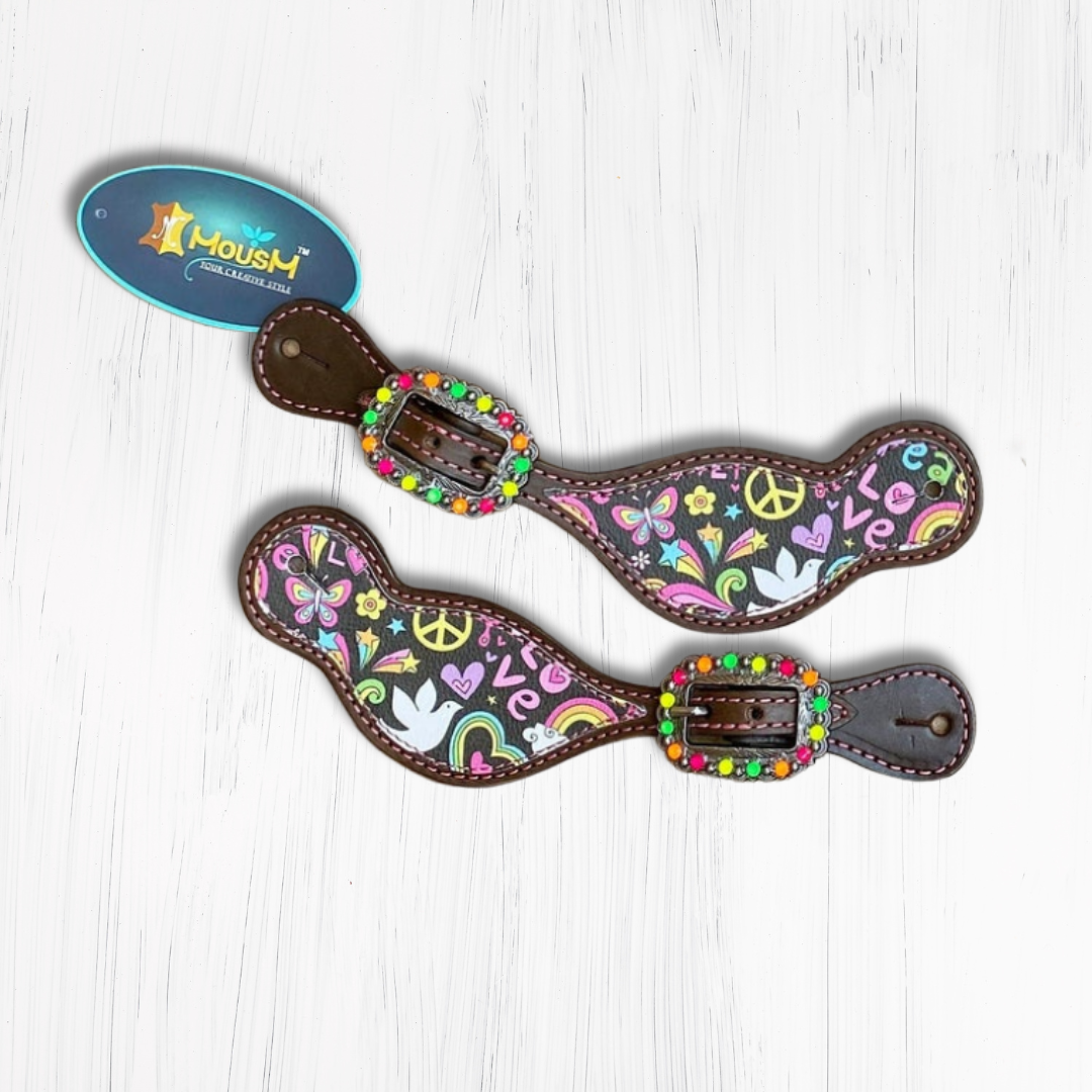 MOUSM Valentine’s Edition Western Headstall and Breast Collar Tack Collection – Western Bridle and Headstall Set Decorated with Printed Celebration Inlay &amp; Copper Studs