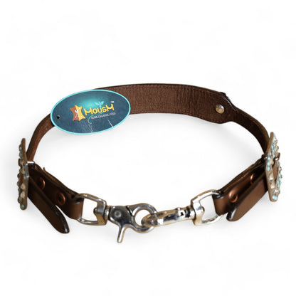MOUSM Western Wither Strap - Stylish Horse Tack Accessory Decorated with Turquoise Metallic Acid Wash Cowhide, Surrounded by Silver Studs, Shining Rhinestone Conchos