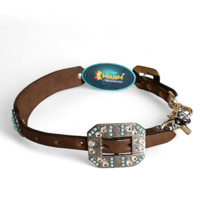 MOUSM Western Wither Strap - Stylish Horse Tack Accessory Decorated with Turquoise Metallic Acid Wash Cowhide, Surrounded by Silver Studs, Shining Rhinestone Conchos