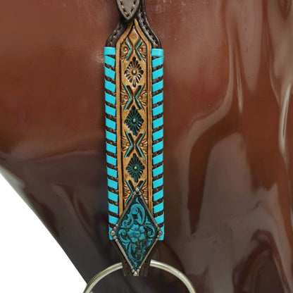 Western Horse Tack Set Decorated with Turquoise Whip Stitching with Geometrical Tooling Border and Turquoise Vintage Nickel Hardware MOUSM