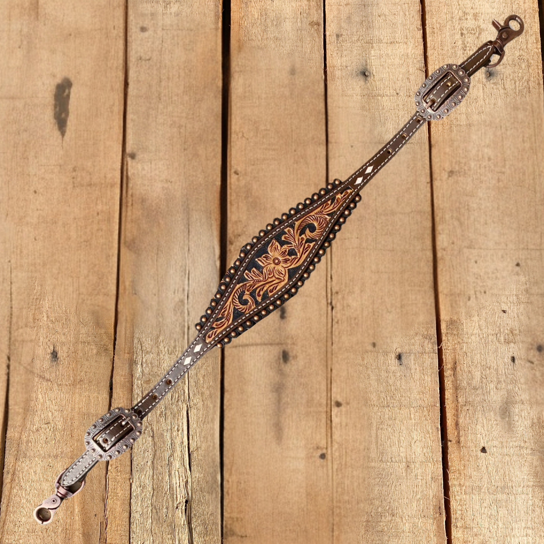 MOUSM Western Horse Tack Collection – Western Bridles and Headstalls Decorated with Hand-Tooled Flower Carving with Nickel Studs, Conchos &amp; Rawhide Braiding