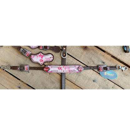 MOUSM Valentine Day Western Headstall and Breast Collar tack Collection – Western Bridles and Headstalls Decorated with Copper Studs &amp; Printed Heart Inlay