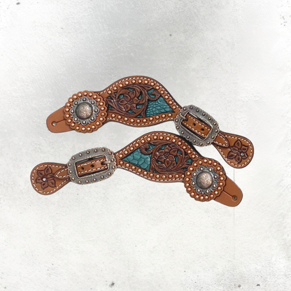 MOUSM Argentina Cow Leather Western Horse Tack Collection – Western Bridles and Headstalls Decorated with Copper Studs, Conchos, Flower Filigree Carving &amp; Alligator Inlay