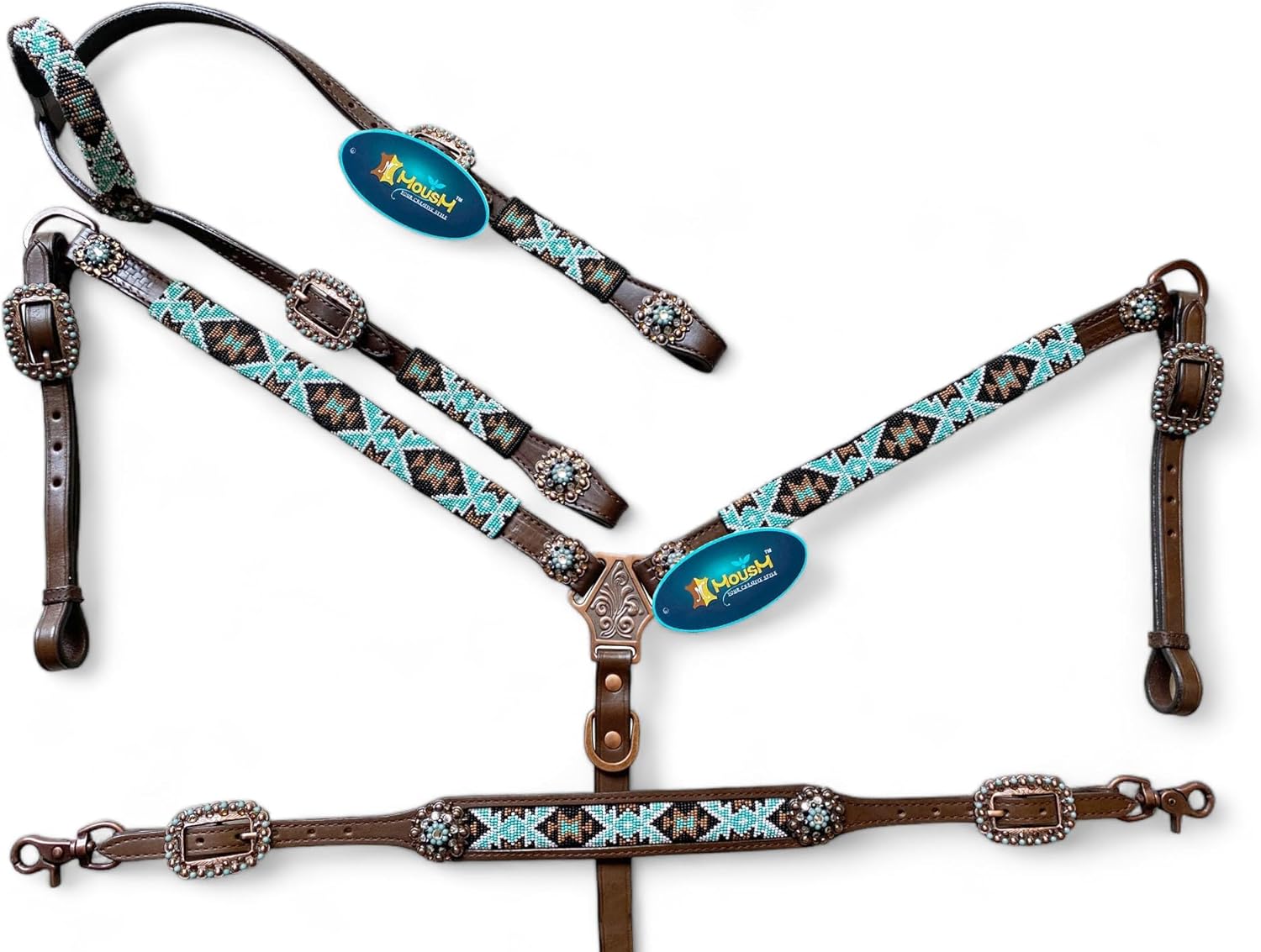 Western Style Leather Headstall and Breast Collar with Wither Strap Tack Set for The horse