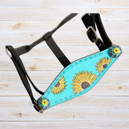 MOUSM Western Horse Tack Collection – Western Bridles and Headstalls Decorated Hand-Tooled Sunflower &amp; Turquoise Concho Design