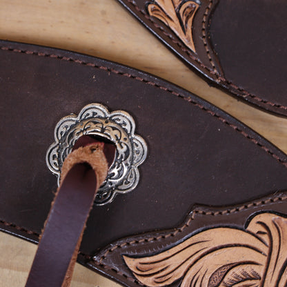 antique nickel slot conchos and burgundy leather accents