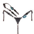 Made from genuine Argentina cow leather, this full-horse tack set features a distinctive alligator design finished with black glitter big chunk sparkles, bling rhinestone conchos, and silver studs.