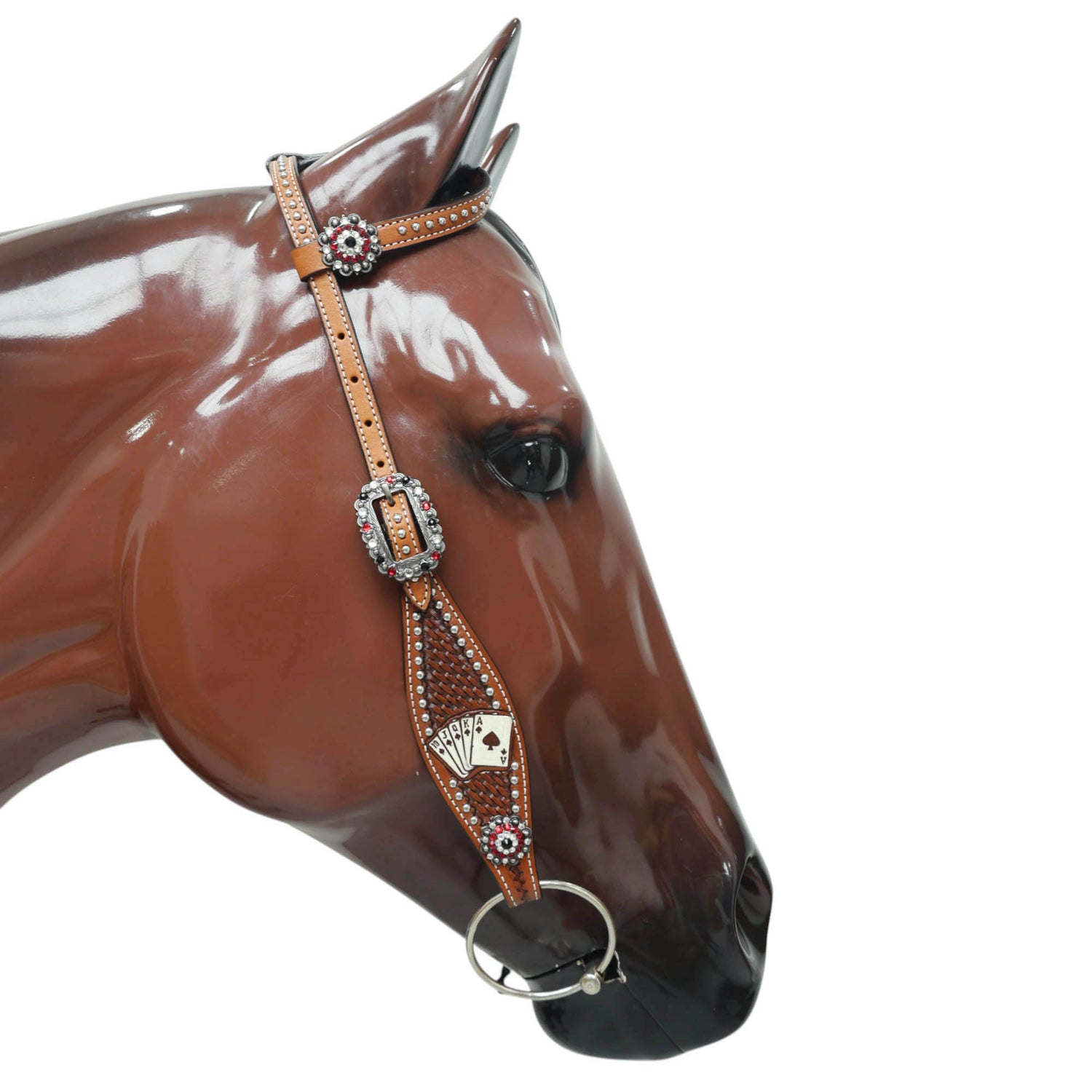 beautiful basket tooled cheekpieces with silver studs all around