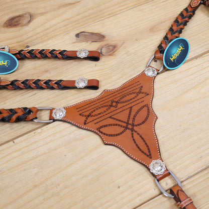 gladiator breast collar with cowboy boot engraving  and twisted leather braiding