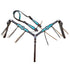 A set of MOUSM Argentina Cow Leather Horse Bridle & Breast Collar with turquoise silver splash cowhide and feather hardware.