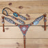 western tack set with cowhide print, turquoise rawhide stitching, steer head design, and spade symbols