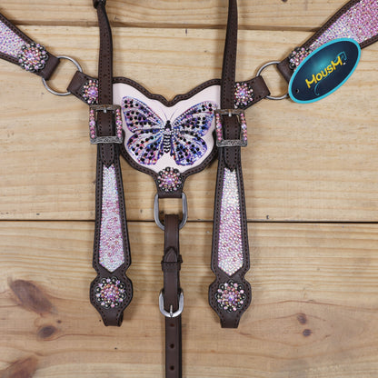 Western tack set dazzling AB &amp; black stones on cheekpieces with Rhinestone berry conchos, and handcrafted Argentina leather.