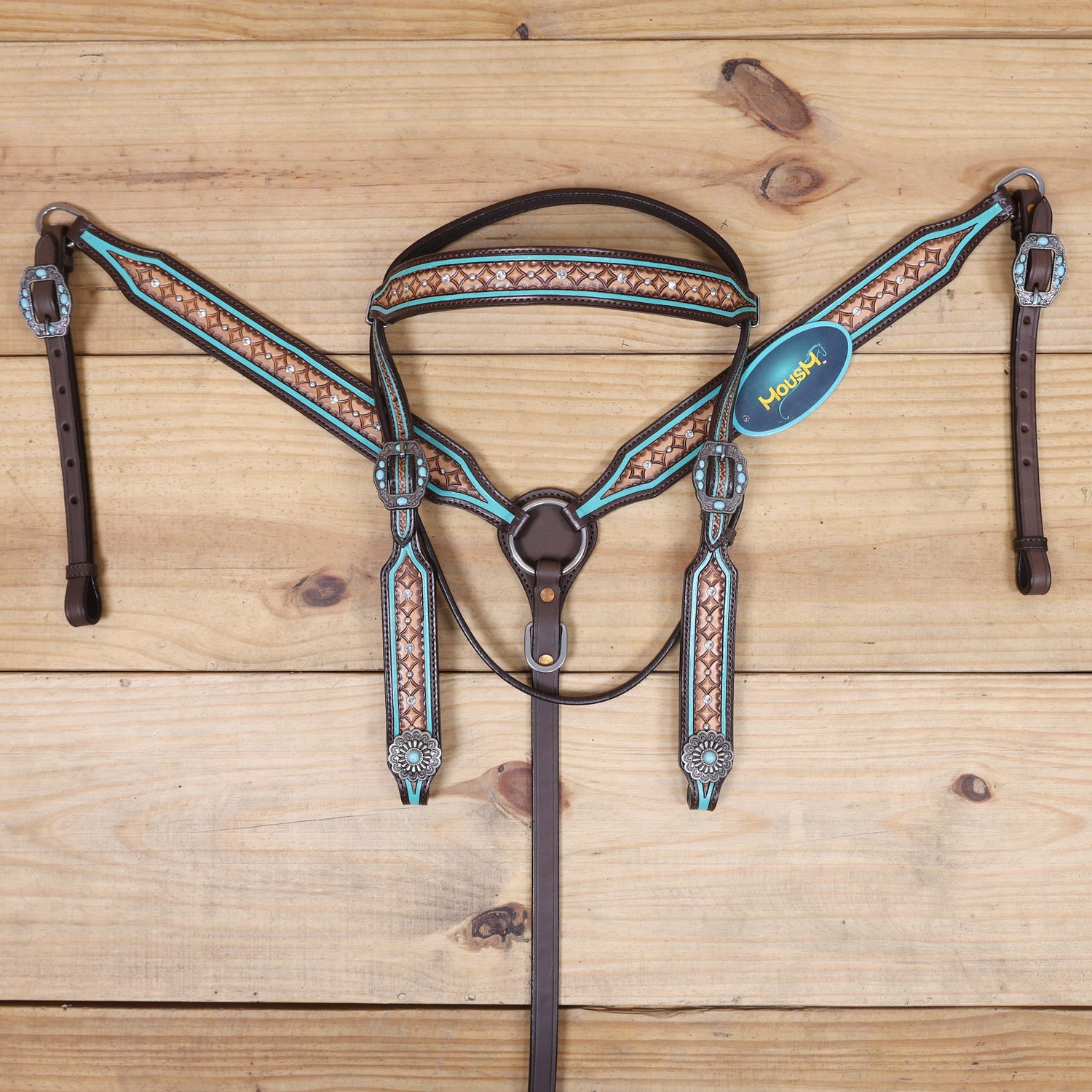 western browband headstall with silver studs and turquoise hardware