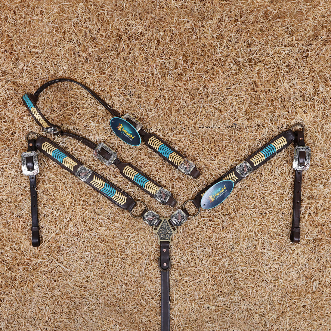 Golden and Turquoise Arrow-Shaped Braiding