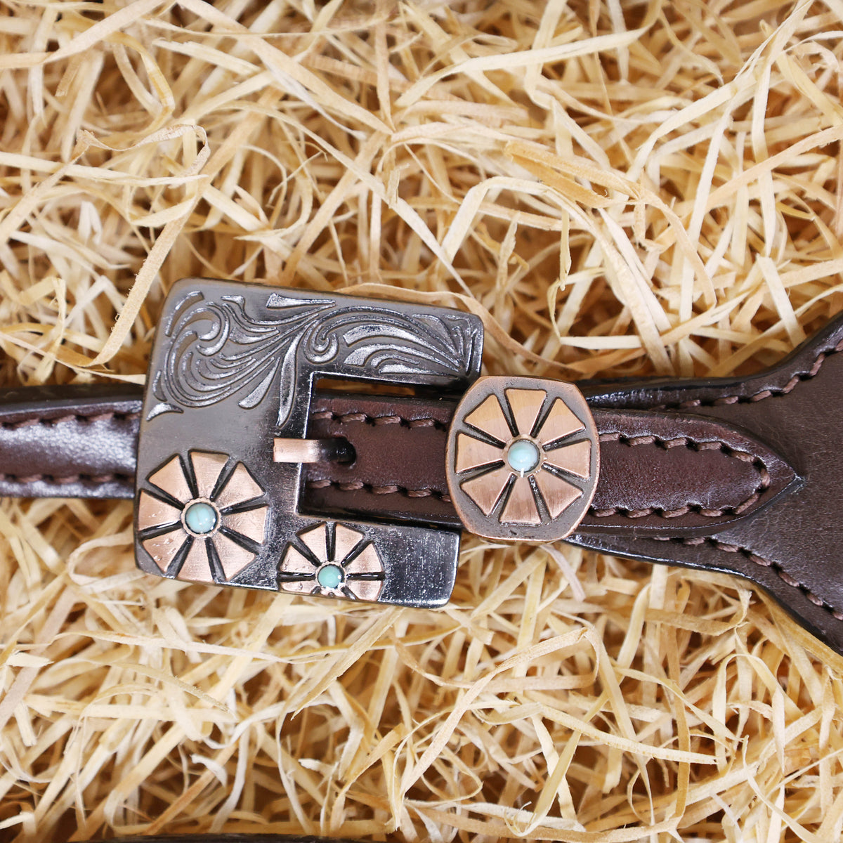 Leopard Print Headstall Tack Set, Turquoise Flower Concho