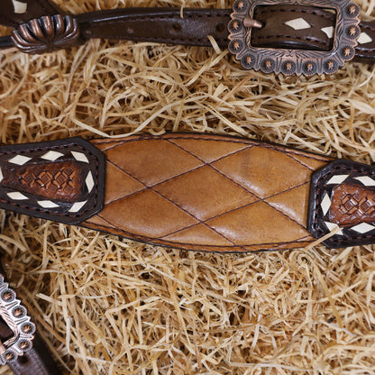 MOUSM Argentina Cow Leather Headstall &amp; Breast Collar Set – Western Horse Tack with Geometrical Stitching &amp; Leather Padded Design