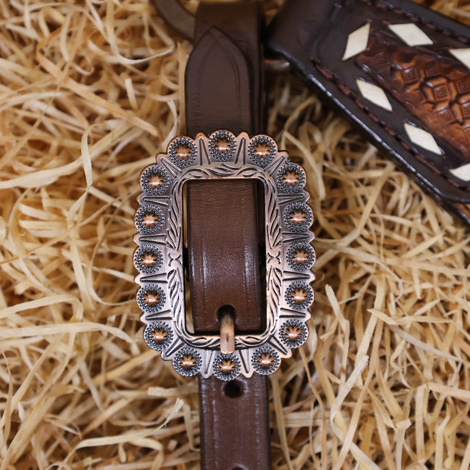 MOUSM Argentina Cow Leather Headstall &amp; Breast Collar Set – Western Horse Tack with Geometrical Stitching &amp; Leather Padded Design
