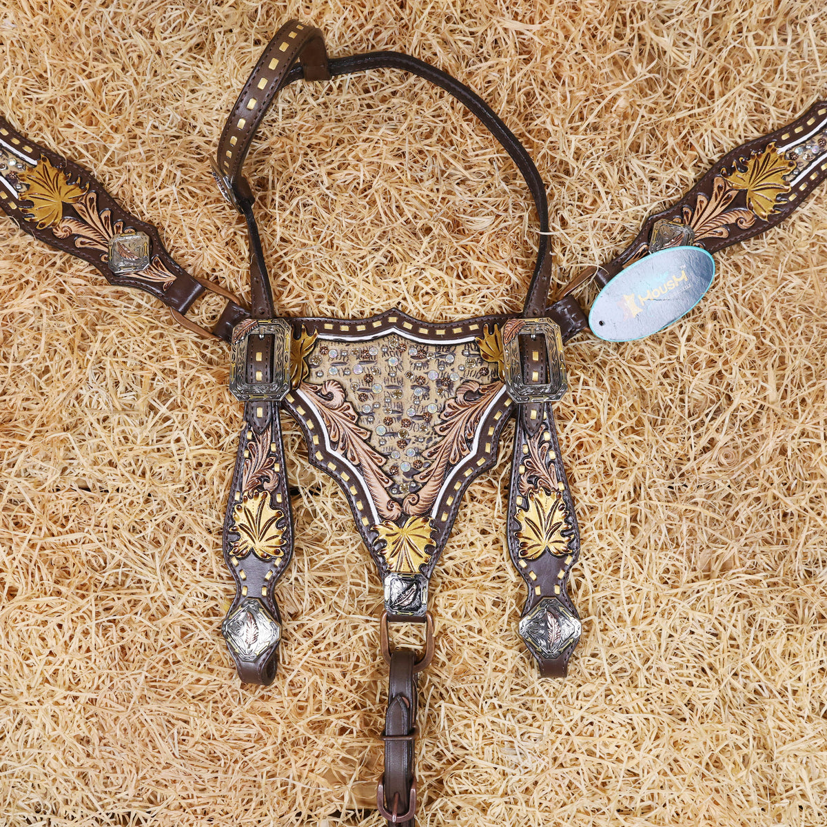 Hand-Carved Golden Oak Leaf Horse Tack Set