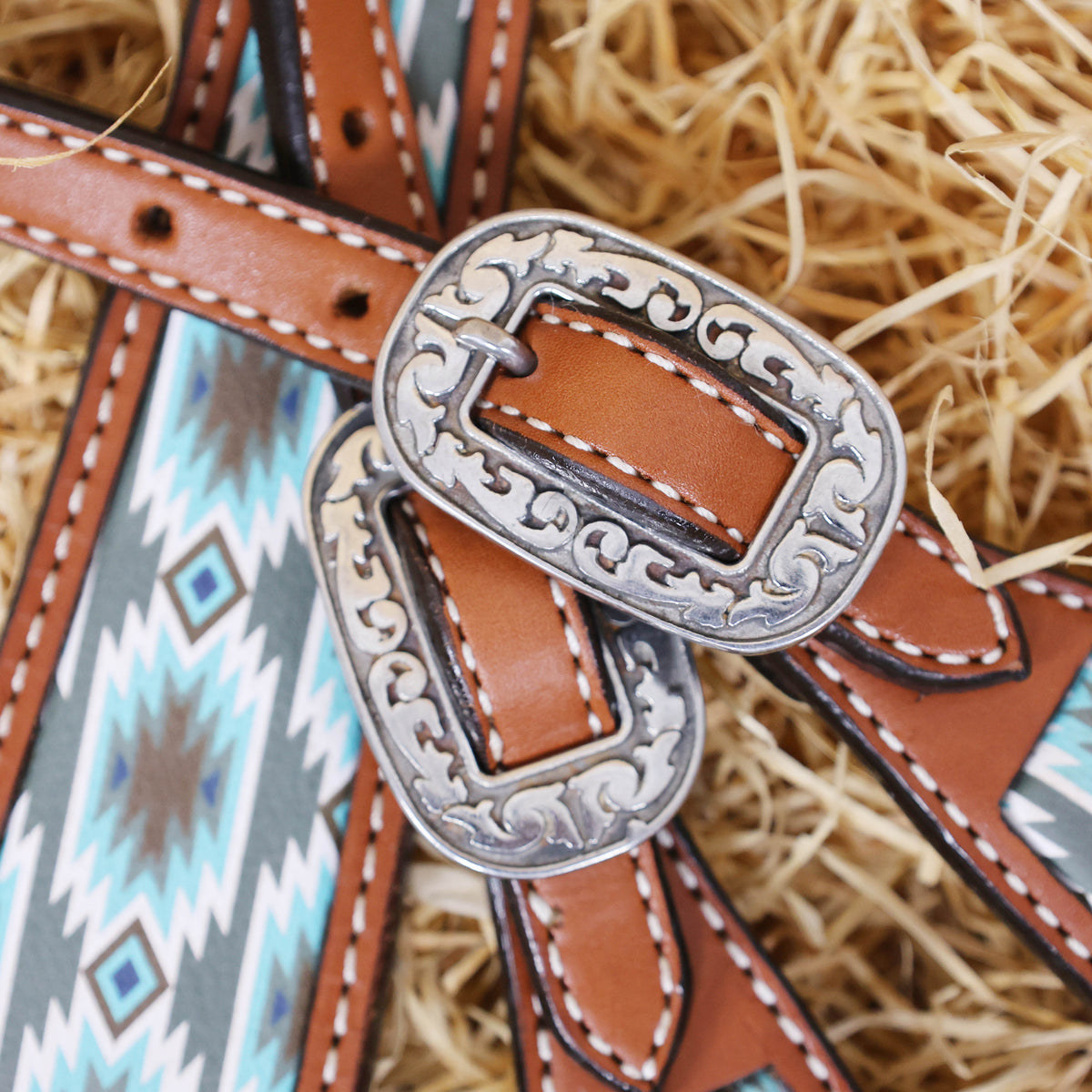 Aztec Print Inlay One Ear Headstall Tack Set