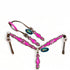MOUSM Valentine Day Western Leather Headstall and Breast Collar Set – Pink Silver Metallic Acid Wash Cowhide with Rhinestones