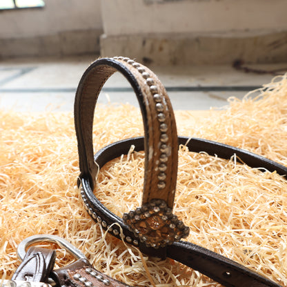 MOUSM Western Headstall and Breast Collar Tack Set for Horse – Argentina Cow Leather Western Bridles and Headstalls Decorated with Dark Tan-Silver Metallic Acid Wash Cowhide Finish