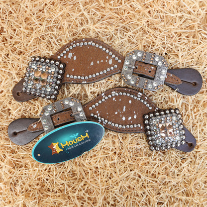 MOUSM Western Headstall and Breast Collar Tack Set for Horse – Argentina Cow Leather Western Bridles and Headstalls Decorated with Dark Tan-Silver Metallic Acid Wash Cowhide Finish