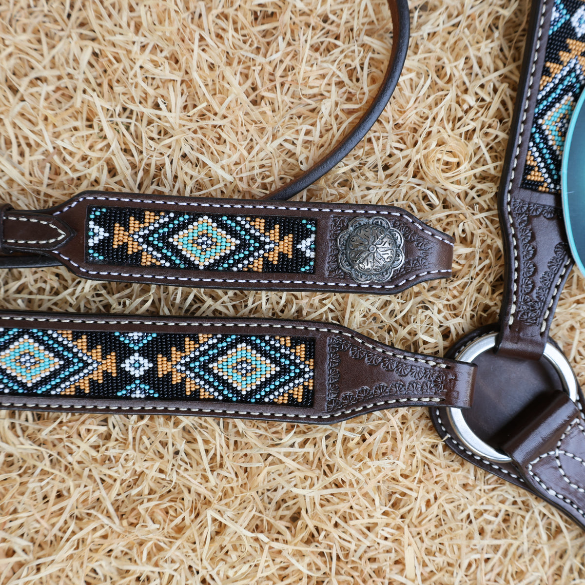 Hand Beaded Inlay Browband Headstall and Breast Collar Set