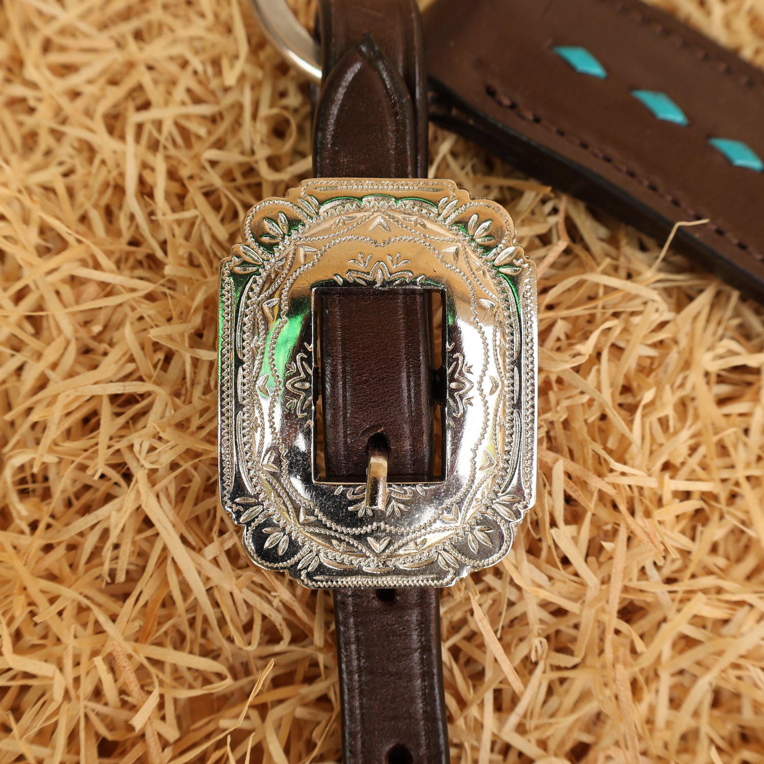 MOUSM  Western Horse Bridle and Breast Collar Tack Set - Decorated with Turquoise Thunderbolt Carving &amp; Buck Stitching