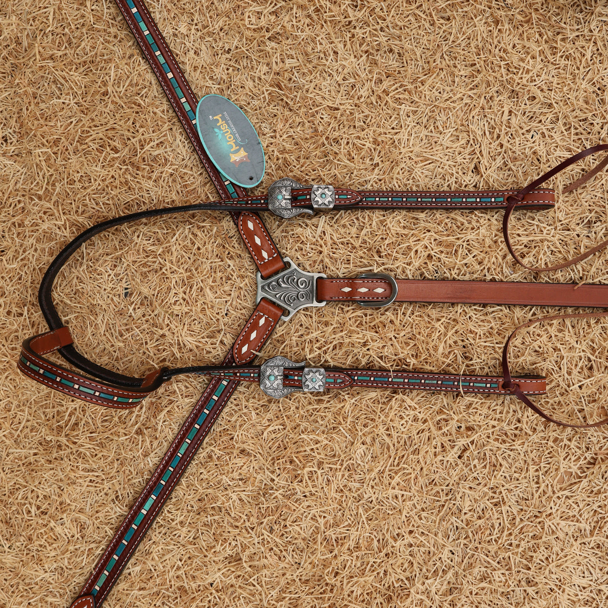 Hand-Striped Tooled with Buck Stitching Headstall Set