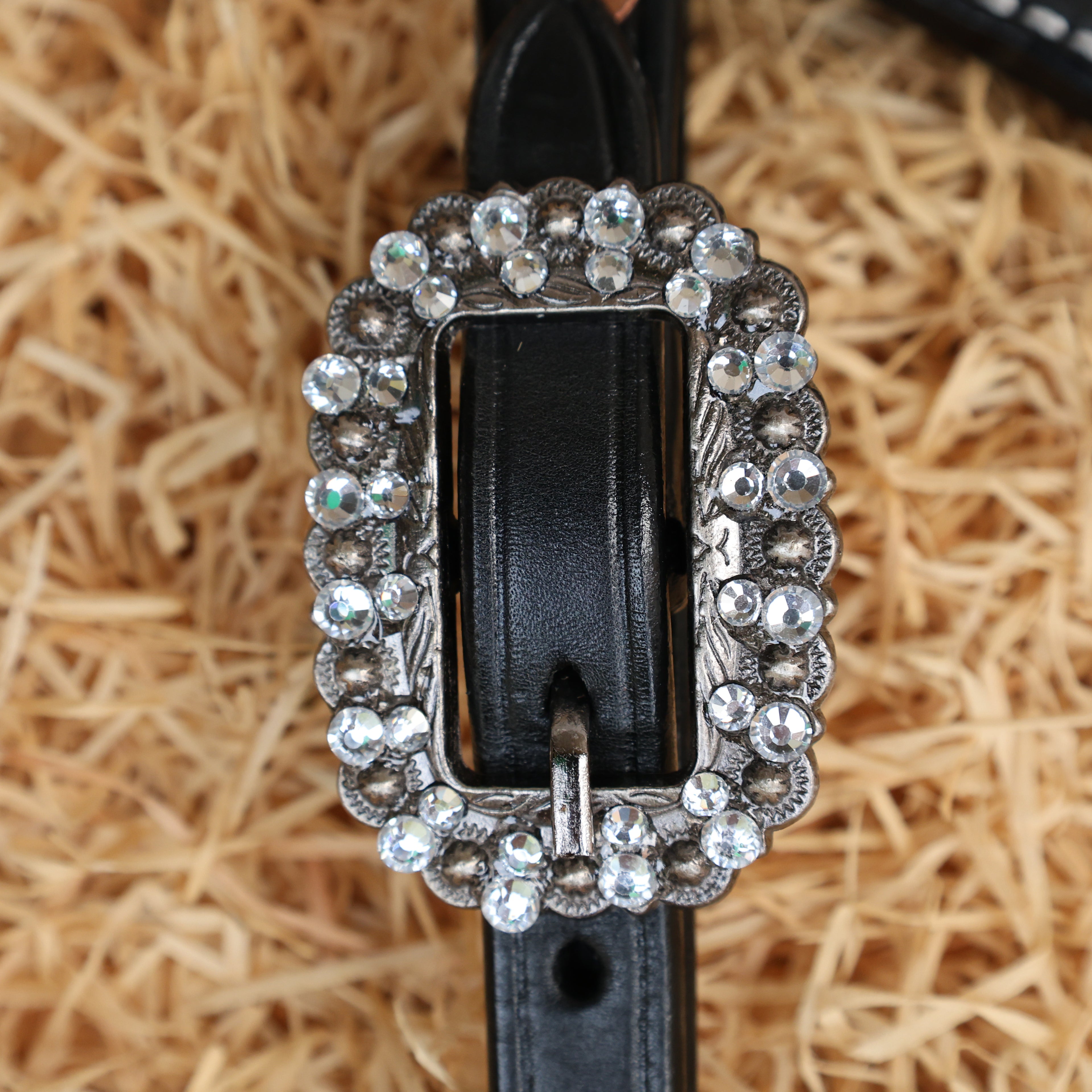 MOUSM Western Leather Headstall &amp; Breast Collar Set – Decorated with Sparkle Star Design with Silver Studs &amp; Clear Berry Conchos, Gladiator-Patterned Breast Collar with Star-Shaped Center and Sparkling Inlay