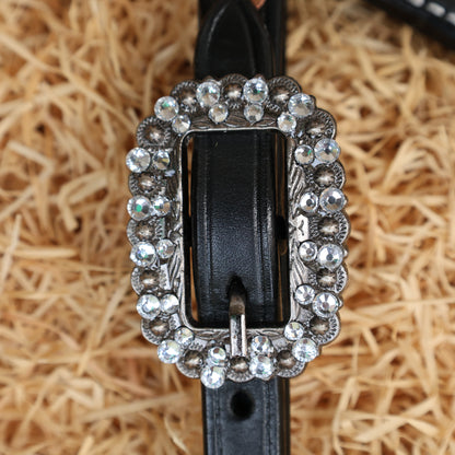 MOUSM Western Leather Headstall &amp; Breast Collar Set – Decorated with Sparkle Star Design with Silver Studs &amp; Clear Berry Conchos, Gladiator-Patterned Breast Collar with Star-Shaped Center and Sparkling Inlay